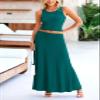 PRETTYGARDEN Women's 2 Piece Maxi Skirt Sets Casual Summer Knit Cropped Tank Top High Waisted Long Skirts Outfit (Blue Green,Small) view 3