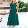 PRETTYGARDEN Women's 2 Piece Maxi Skirt Sets Casual Summer Knit Cropped Tank Top High Waisted Long Skirts Outfit (Blue Green,Small) view 4