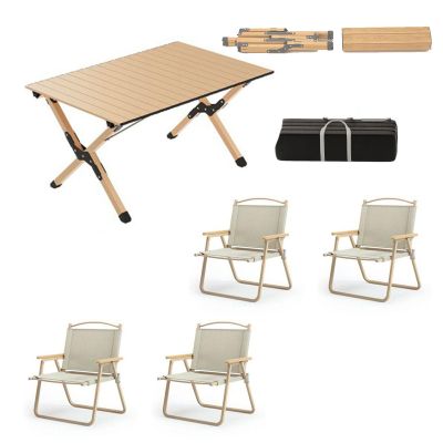 4 Pcs Camping Chair Set with 1pc Picnic Table, Portable Folding Table and Seats Ultralight Aluminum Family Table Chair Set with Carrying Storage Bag