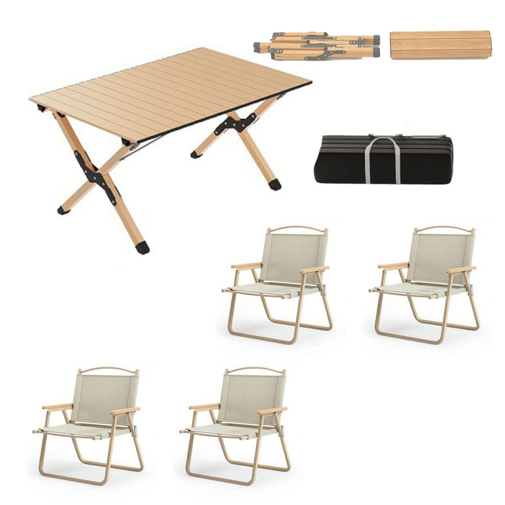4 Pcs Camping Chair Set with 1pc Picnic Table, Portable Folding Table and Seats Ultralight Aluminum Family Table Chair Set with Carrying Storage Bag