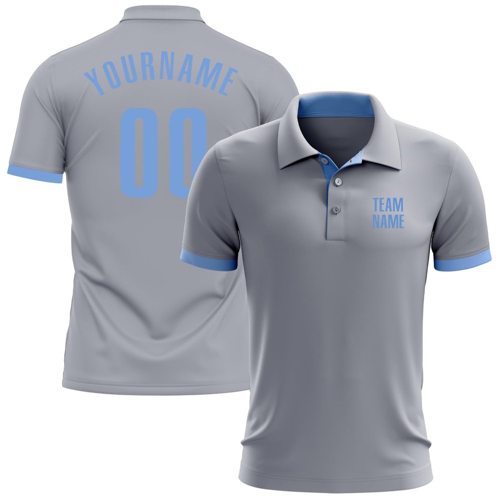 NineFit Basics Custom Darts Bowling Golf Polo Shirts for Men Women Youth, Gray Light Blue Personalized Golf Shirts Printed Name Number Logo
