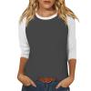 3/4 Sleeve T Shirts for Women Crew Neck Contrast Raglan Shirts Dressy Casual Loose Summer Tops 2025 Trendy Layer Blouses Three Quarter Length Sleeve Tunic Tops to Wear with Leggings Dark Gray view 1