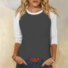 3/4 Sleeve T Shirts for Women Crew Neck Contrast Raglan Shirts Dressy Casual Loose Summer Tops 2025 Trendy Layer Blouses Three Quarter Length Sleeve Tunic Tops to Wear with Leggings Dark Gray view 2