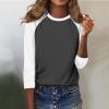 3/4 Sleeve T Shirts for Women Crew Neck Contrast Raglan Shirts Dressy Casual Loose Summer Tops 2025 Trendy Layer Blouses Three Quarter Length Sleeve Tunic Tops to Wear with Leggings Dark Gray view 3