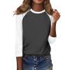 3/4 Sleeve T Shirts for Women Crew Neck Contrast Raglan Shirts Dressy Casual Loose Summer Tops 2025 Trendy Layer Blouses Three Quarter Length Sleeve Tunic Tops to Wear with Leggings Dark Gray view 4