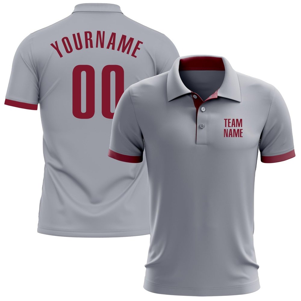 Custom Polo Bowling Darts Golf Shirts for Men Women Youth, Gray Red Personalized Polo Shirts Printed Name Number Logo