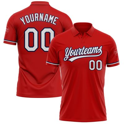 NineFit Basics Custom Polo Bowling Darts Golf Shirts for Men Women Youth, Red White Navy Personalized Polo Shirts Printed Name Number Logo
