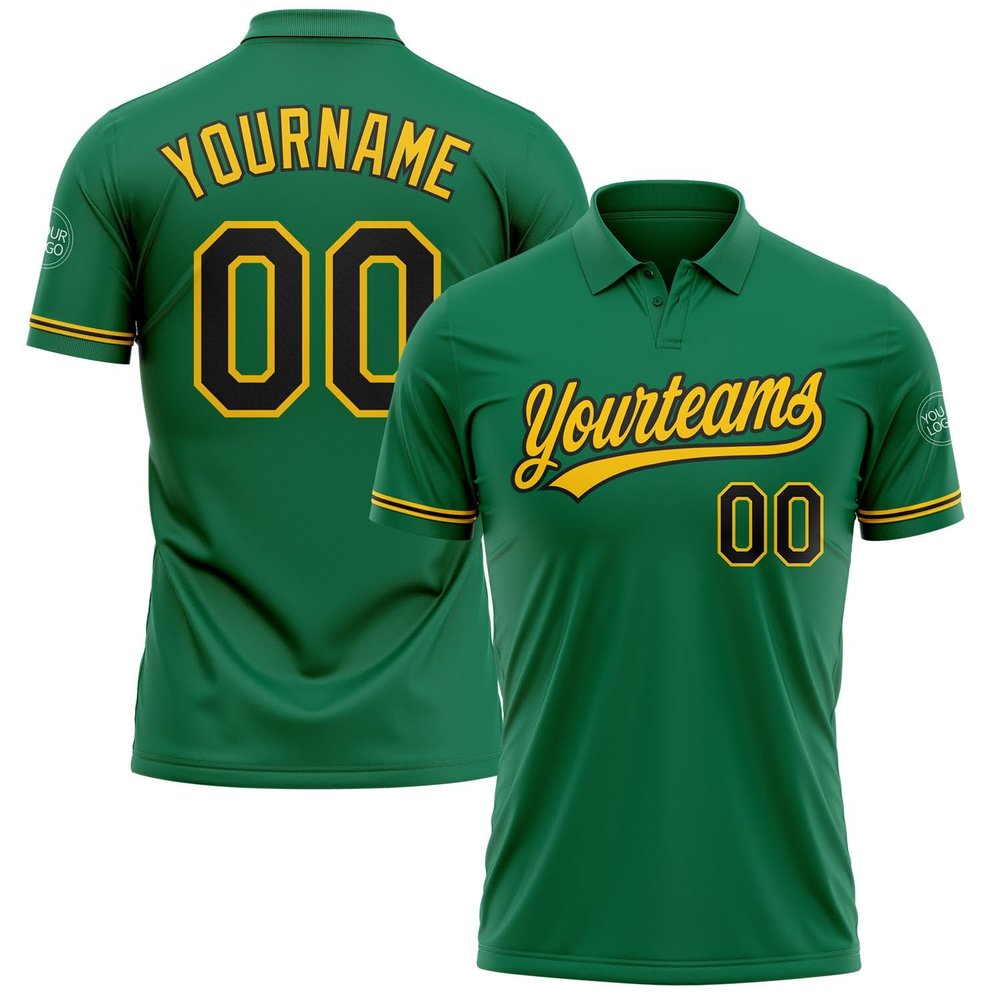 NineFit Basics Custom Darts Bowling Golf Polo Shirts for Men Women Youth, Green Black Yellow Personalized Golf Shirts Printed Name Number Logo