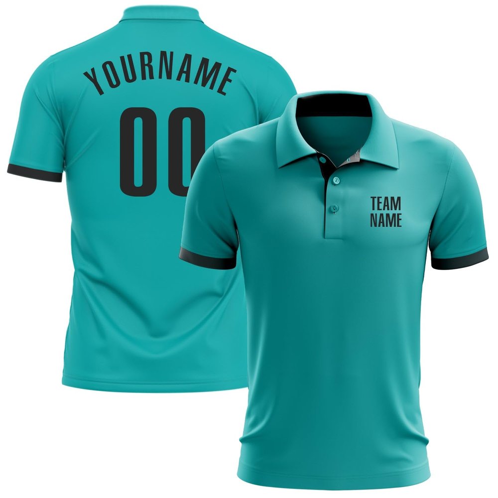 NineFit Basics Custom Polo Darts Bowling Golf Shirts for Men Women Youth, Aqua Black Personalized Polo Shirts Printed Name Number Logo