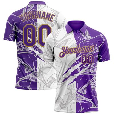 NineFit Basics Custom Darts Bowling Golf Polo Shirts for Men Women Youth, Purple Old Gold Personalized Golf Shirts Printed Name Number Logo