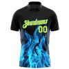 NineFit Basics Custom Darts Bowling Golf Polo Shirts for Men Women Youth, Black Teal Flame Personalized Golf Shirts Printed Name Number Logo view 2