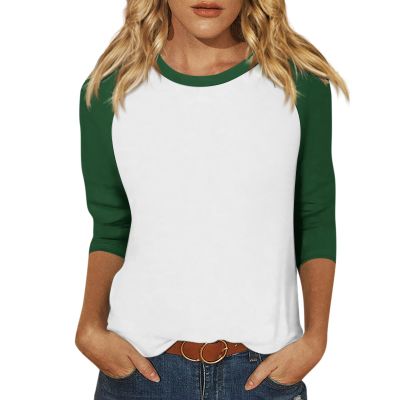 slqdgmryz 3/4 Length Sleeve Womens Tops Contrast Raglan Shirts 2025 Crewneck Cute Tops Summer Loose Fitting Fashion Layering Businesss Blouses Three Quarter Elegant Tunic Tops with Leggings Green