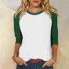 slqdgmryz 3/4 Length Sleeve Womens Tops Contrast Raglan Shirts 2025 Crewneck Cute Tops Summer Loose Fitting Fashion Layering Businesss Blouses Three Quarter Elegant Tunic Tops with Leggings Green view 2
