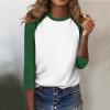 slqdgmryz 3/4 Length Sleeve Womens Tops Contrast Raglan Shirts 2025 Crewneck Cute Tops Summer Loose Fitting Fashion Layering Businesss Blouses Three Quarter Elegant Tunic Tops with Leggings Green view 3