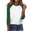 slqdgmryz 3/4 Length Sleeve Womens Tops Contrast Raglan Shirts 2025 Crewneck Cute Tops Summer Loose Fitting Fashion Layering Businesss Blouses Three Quarter Elegant Tunic Tops with Leggings Green view 4