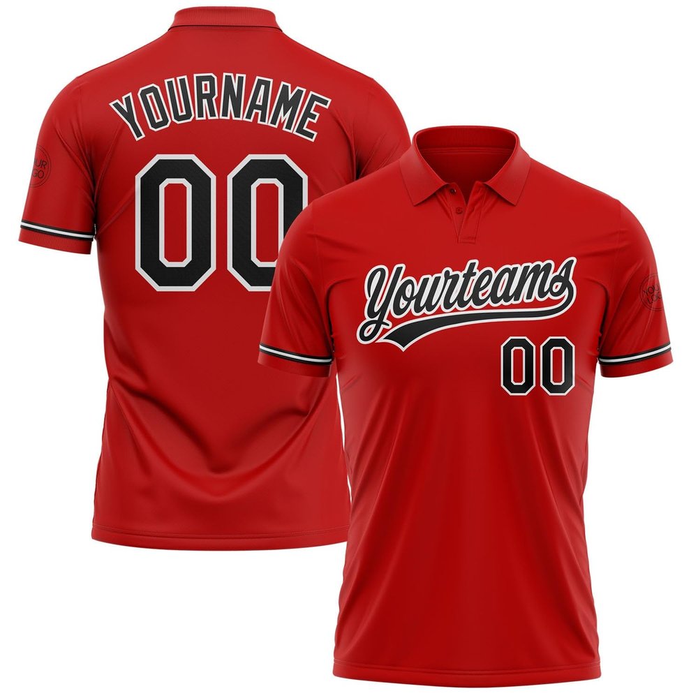 NineFit Basics Custom Darts Bowling Golf Polo Shirts for Men Women Youth, Red and Black White Personalized Golf Shirts Printed Name Number Logo