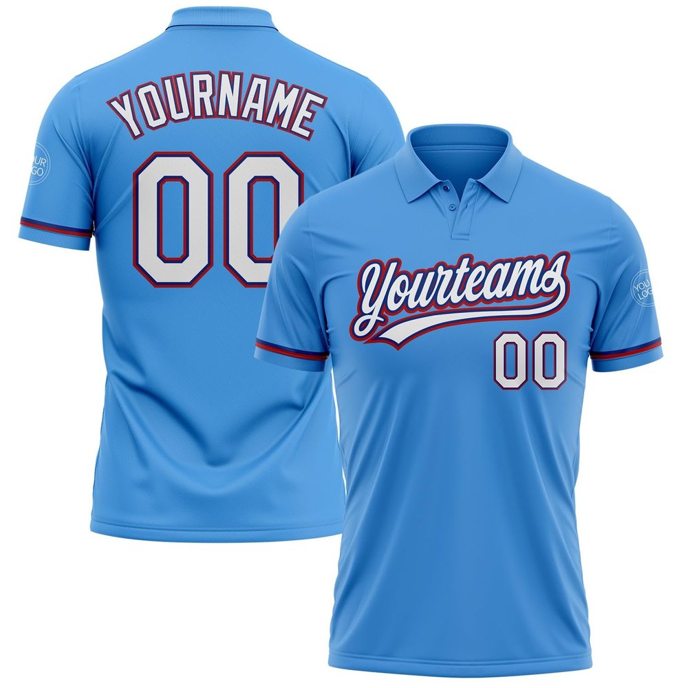 NineFit Basics Custom Darts Bowling Golf Polo Shirts for Men Women Youth, Blue Royal White Red Personalized Golf Shirts Printed Name Number Logo