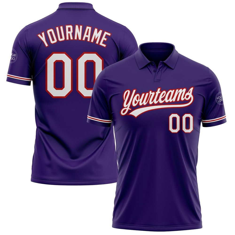 NineFit Basics Custom Darts Bowling Golf Polo Shirts for Men Women Youth, Purple White Red Personalized Golf Shirts Printed Name Number Logo