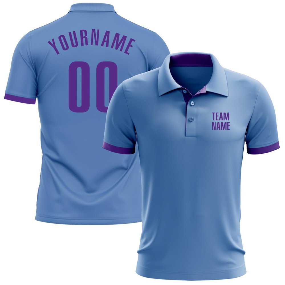 NineFit Basics Custom Darts Bowling Golf Polo Shirts for Men Women Youth, Light Blue Purple Personalized Golf Shirts Printed Name Number Logo