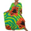 Bsubseach Women Floral Print Kaftan Dresses Plus Size Swimsuit Cover Up 2025 Summer Bathing Suit Caftan Loungewear Beach Dress Green Orange Flowers view 1