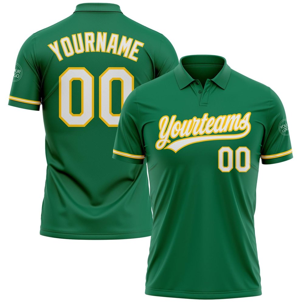 NineFit Basics Custom Darts Bowling Golf Polo Shirts for Men Women Youth, Green White Yellow Personalized Golf Shirts Printed Name Number Logo