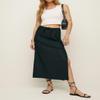 IDEALSANXUN Linen Skirts for Women 2025 Spring Summer Casual Drawstring Lightweight Elastic Waist Midi Long Skirts with Slit, Black, M view 2