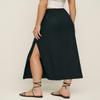 IDEALSANXUN Linen Skirts for Women 2025 Spring Summer Casual Drawstring Lightweight Elastic Waist Midi Long Skirts with Slit, Black, M view 3