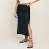 IDEALSANXUN Linen Skirts for Women 2025 Spring Summer Casual Drawstring Lightweight Elastic Waist Midi Long Skirts with Slit, Black, M view 4