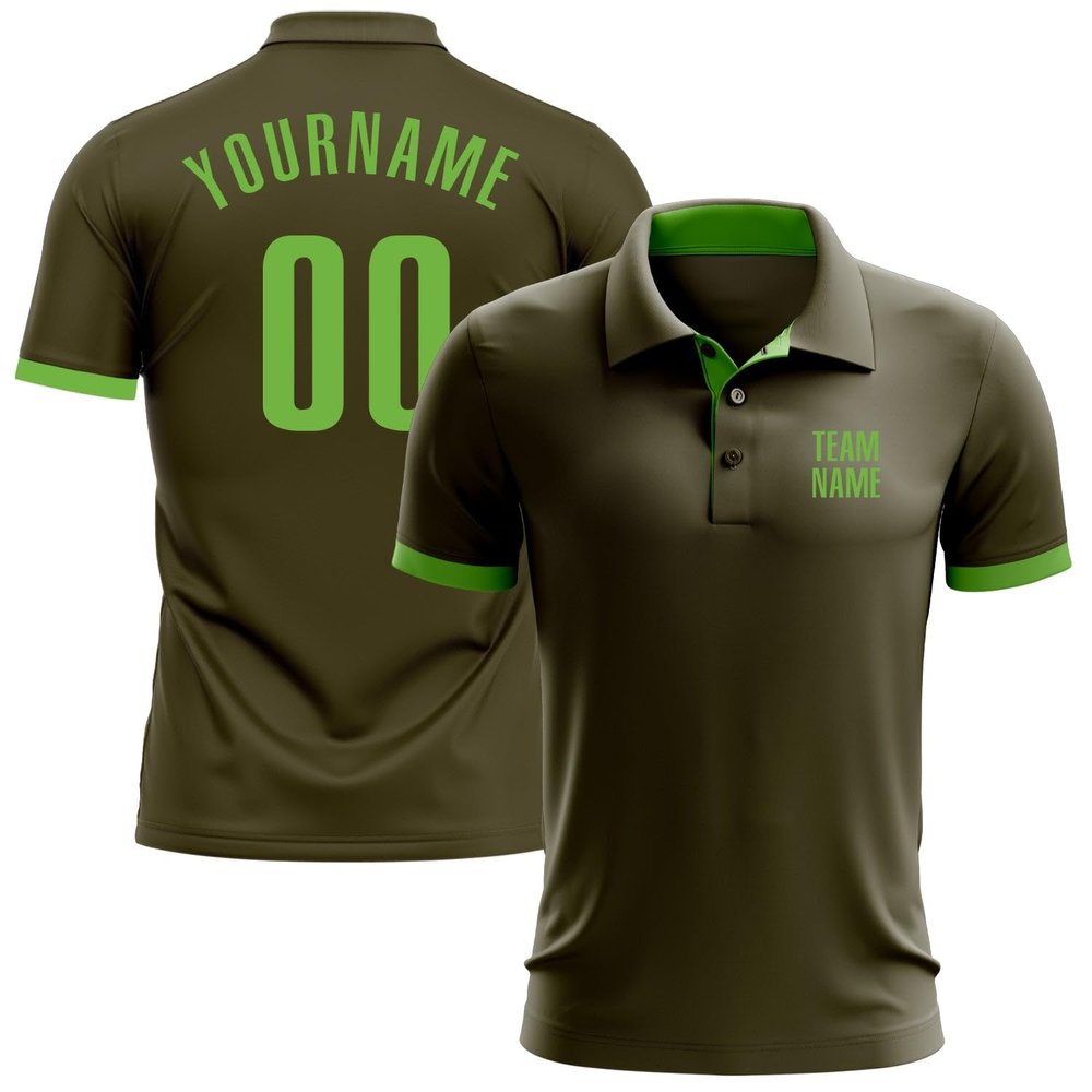NineFit Basics Custom Darts Bowling Golf Polo Shirts for Men Women Youth, Olive Neon Personalized Golf Shirts Printed Name Number Logo