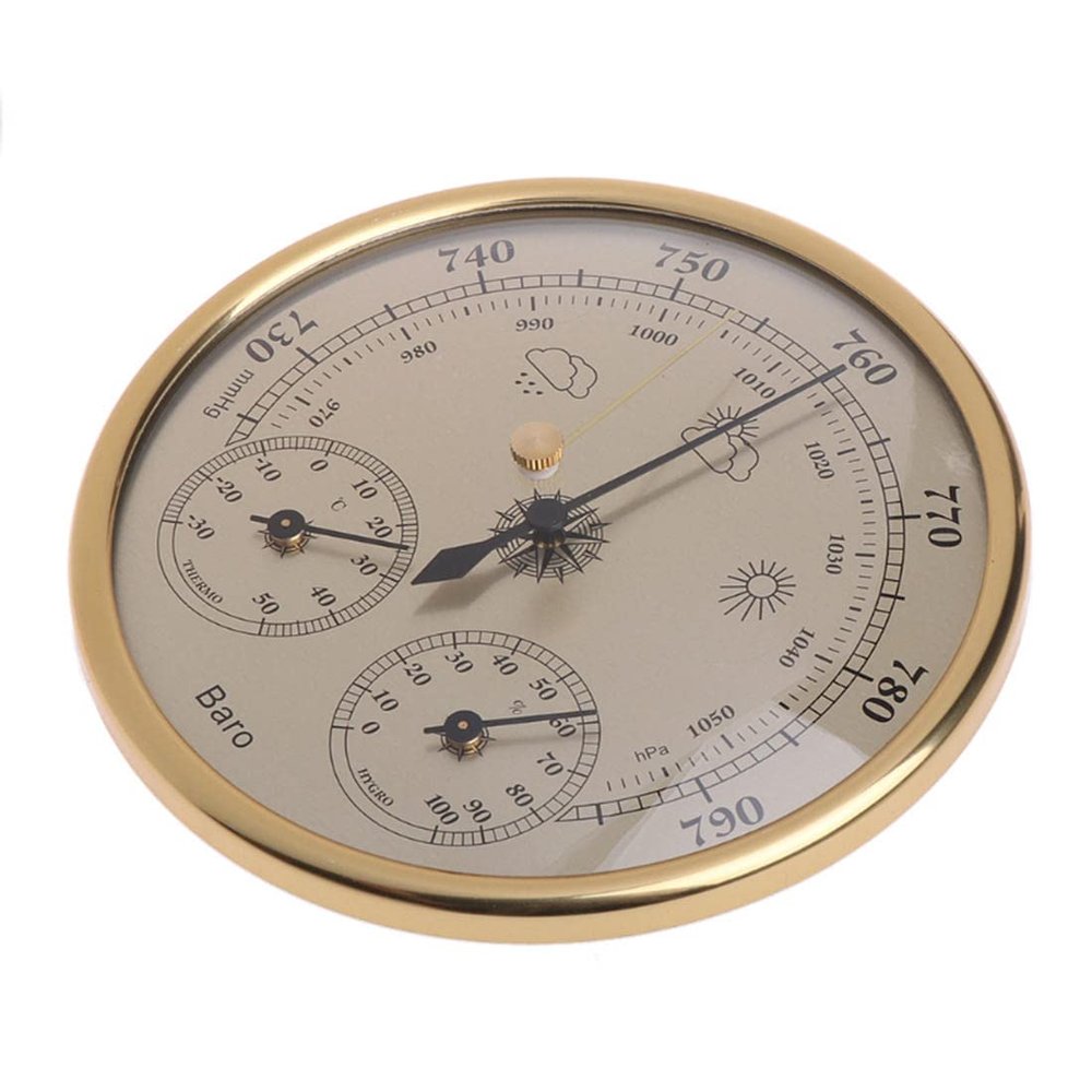 NPQPNAFC Outdoor Barometer, Thermometer, Hygrometer,Household Weather 3 in 1 Wall Mounted Weather Thermometer Barometer,Indoor and Outdoor Barometer, Gold