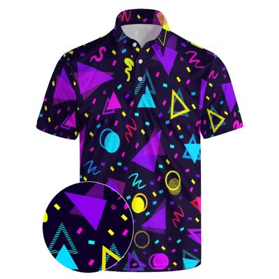 Xdceu Mens Golf Polo Shirts Retro 80s Print Mens Polo Shirts 90s Funny Polo Shirts Quick-Dry Moisture Wicking Golf Shirts