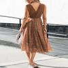 ebossy Women's Sequin Tulle Sleeveless Party Dress Spliced V-Neck A-line Flowy Mid Long Sundress with Lined (XS, Coffee) view 2