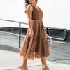 ebossy Women's Sequin Tulle Sleeveless Party Dress Spliced V-Neck A-line Flowy Mid Long Sundress with Lined (XS, Coffee) view 3