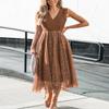 ebossy Women's Sequin Tulle Sleeveless Party Dress Spliced V-Neck A-line Flowy Mid Long Sundress with Lined (XS, Coffee) view 4