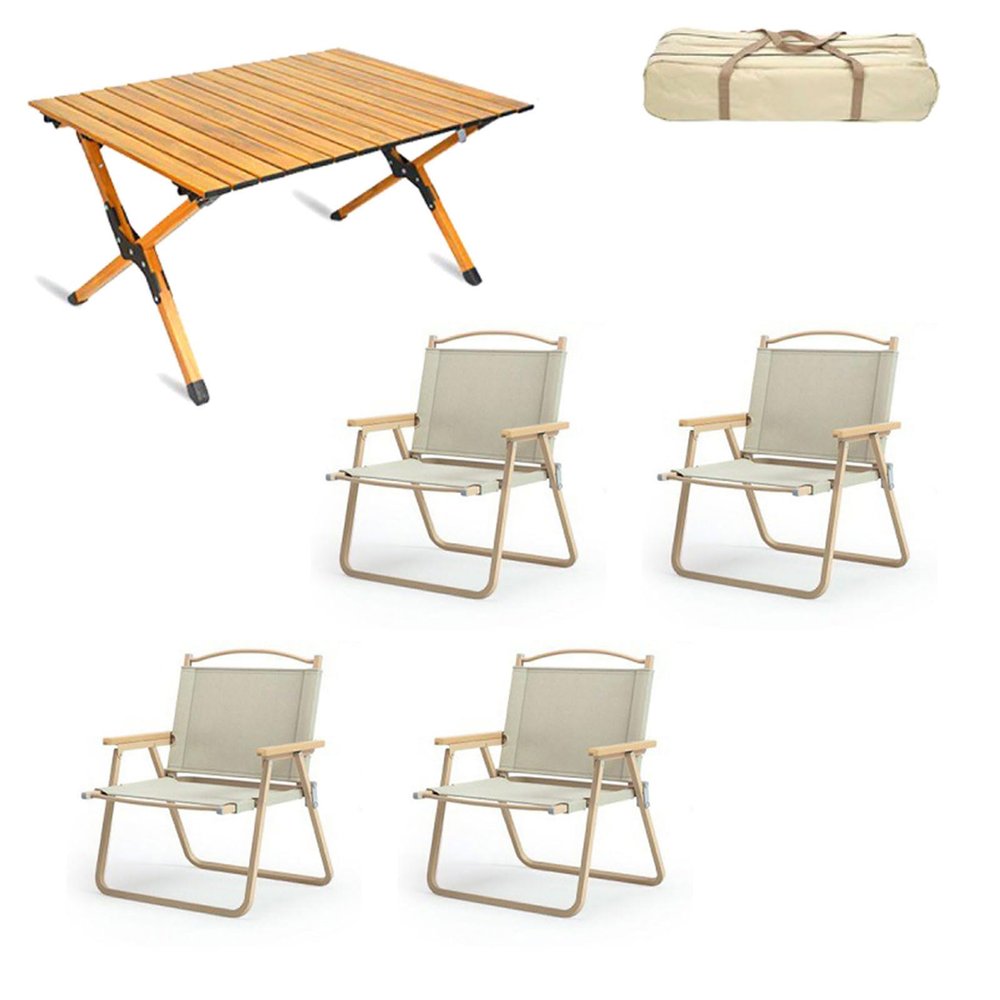 5-Pack Portable Camping Table Chairs, Folding Aluminum Roll-up Picnic Backpacking Table with Lightweight Lawn Chairs and Carrying Bag, Easy Carrying