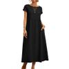 Akivide Women's Summer Cotton Linen Short Sleeve Dress Crew Neck Loose Casual Tunic Beach Dresses with Pockets view 1