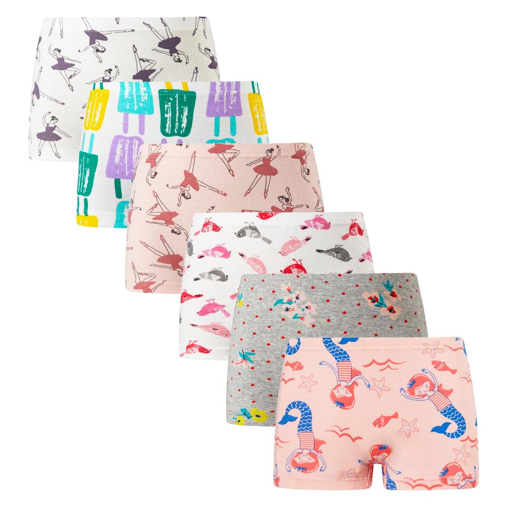 Winging Day Big Girls Assorted Prints Boyshort Underwear Size 10 (6-Pack)