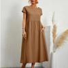 Akivide Women's Summer Cotton Linen Short Sleeve Dress Crew Neck Loose Casual Tunic Beach Dresses with Pockets view 2