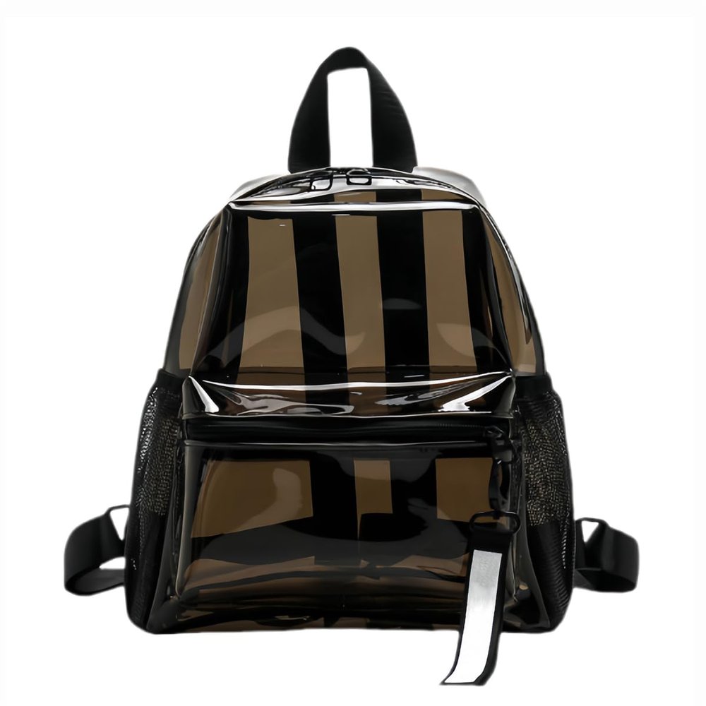SXLINGDO Clear Small Backpack Heavy Duty 12x12x6, Fashion Clear PVC Purse Bags for Womens See Through Plastic Bag Work Travel (Brown), 27*13*30cm