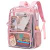 Esfoxes Clear School Backpack for Girls Women, Kids Teens Heavy Duty See Through College Bookbag Transparent School Bag (Light Pink) view 1