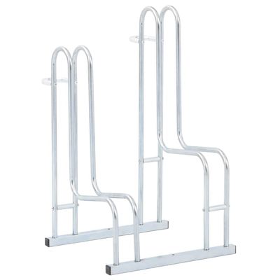 vidaXL Silver Bicycle Stand-Galvanized Steel Freestanding 2-Bike Rack-17.1x15.7x28.7 Inch, for Indoor/Outdoor use