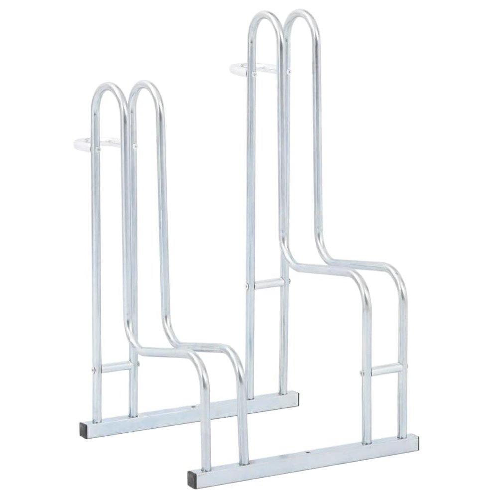 vidaXL Silver Bicycle Stand-Galvanized Steel Freestanding 2-Bike Rack-17.1x15.7x28.7 Inch, for Indoor/Outdoor use