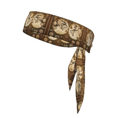 YYHWHJDE Sports Head Tie Made of Cotton Straps for Men & Women Moisture Wicking Athletic for Running, Gym, Working Out Vintage Old World map Printing, Black