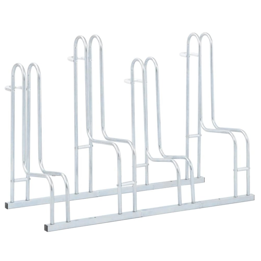vidaXL Silver Freestanding Bicycle Stand for 4 Bikes - Galvanized Steel Bike Rack for Indoor/Outdoor Use, Space-Saving Design with Secure Mounting