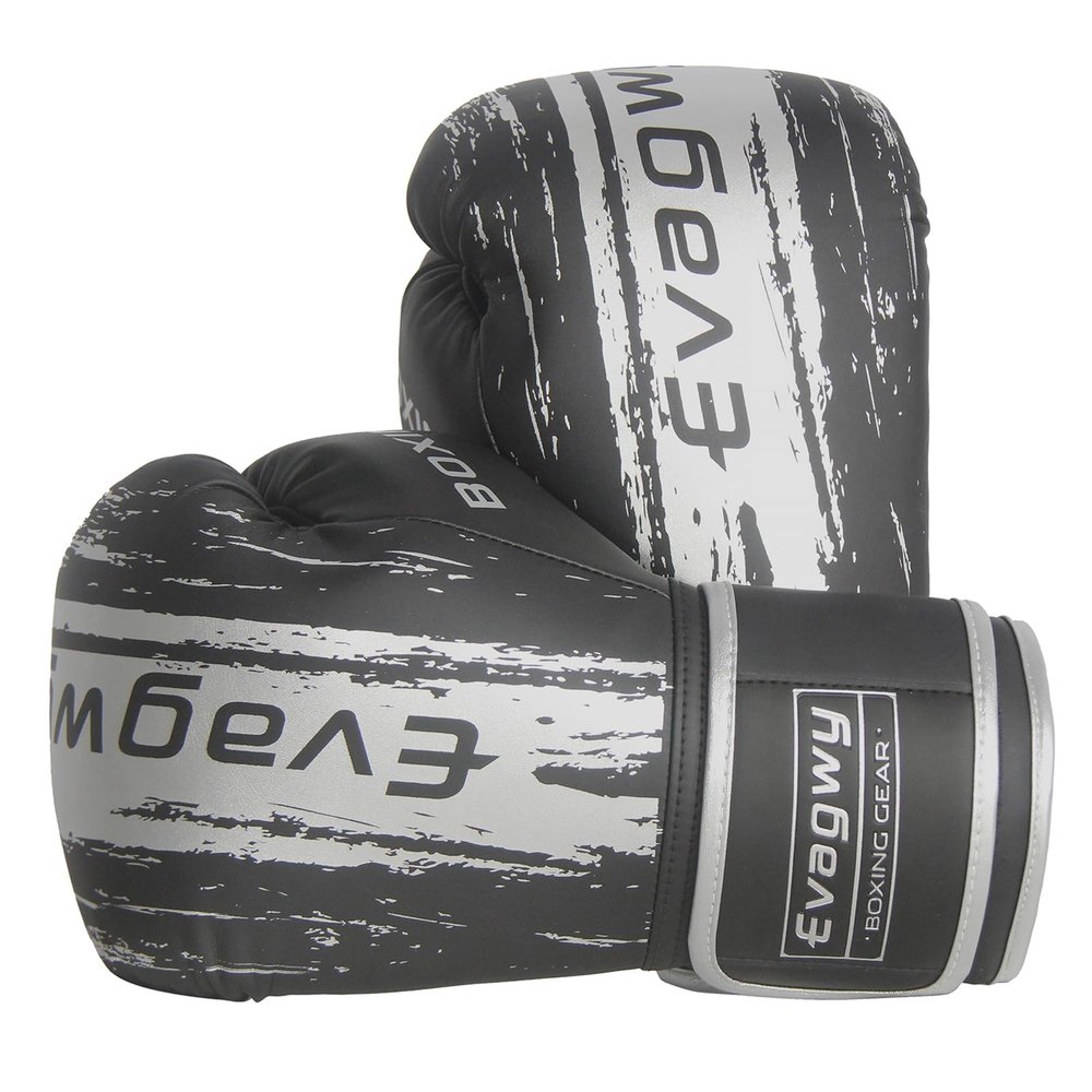 EVAGWY Boxing Gloves for Men and WomenPro Training SparringSuitable for Boxing Kickboxing MMA FightingAdult Heavy Punching Bag GlovesWorkout Gloves for BoxingMuay Thai (Silvery, 14OZ)