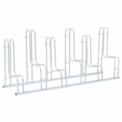 vidaXL Galvanized Steel Bicycle Stand - Floor Bike Rack, Freestanding, Space-Saving, 6-Bike Capacity, Includes Mounting Accessories, Indoor/Outdoor Use, Silver, 64.6"x16.1"x16.5"