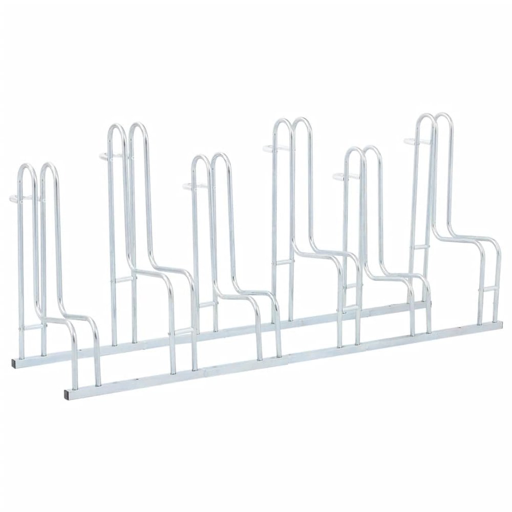 vidaXL Galvanized Steel Bicycle Stand - Floor Bike Rack, Freestanding, Space-Saving, 6-Bike Capacity, Includes Mounting Accessories, Indoor/Outdoor Use, Silver, 64.6"x16.1"x16.5"