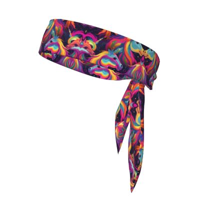 YYHWHJDE Sports Head Tie Made of Cotton Straps for Men & Women Moisture Wicking Athletic for Running, Gym, Working Out Colorful Unicorns Printing, Black