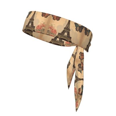 YYHWHJDE Sports Head Tie Made of Cotton Straps for Men & Women Moisture Wicking Athletic for Running, Gym, Working Out Vintage Paris Eiffel Tower Butterfly Printing, Black