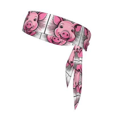 YYHWHJDE Sports Head Tie Made of Cotton Straps for Men & Women Moisture Wicking Athletic for Running, Gym, Working Out Funny Pink Pig Face Pattern, Black